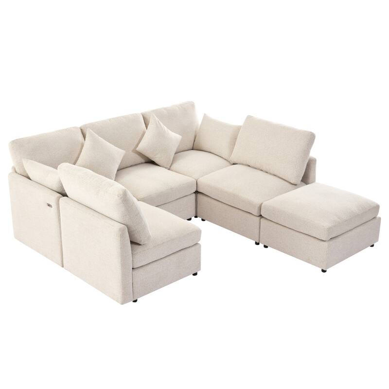 86.6" Convertible Modular Sectional Sofa with Movable Ottoman and USB Ports