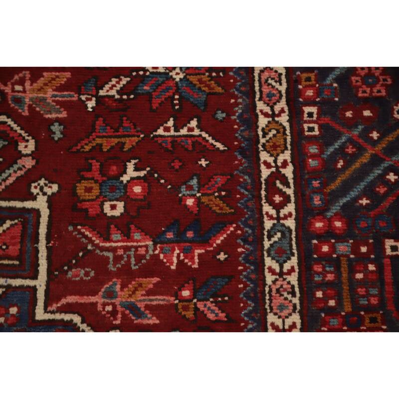 Hand Knotted Oriental 100% Wool Carpet Traditional Geometric Red Gharajeh Area Rug - 12' 11'' X 4' 9''