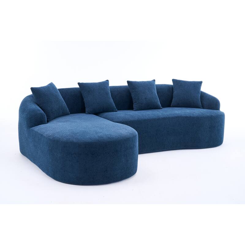 98.4" Chenille L-Shaped 3-Seater Sofa with Chaise Lounge and 4 Pillows