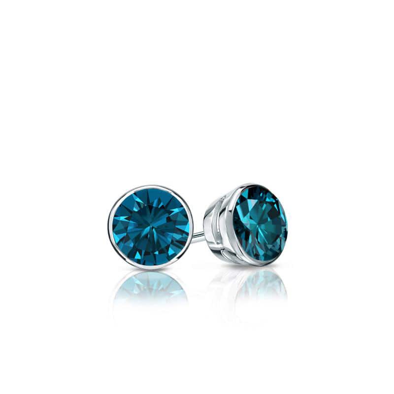Auriya 14k Gold 1/4ctw Blue Diamond Stud Earrings Bezel-set (I1-I2)