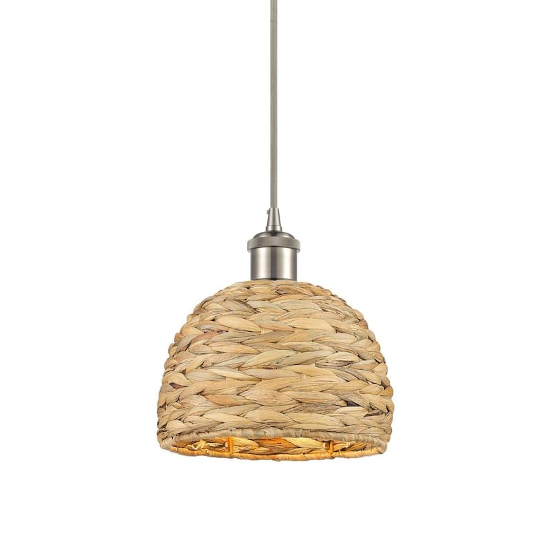Innovations Lighting 516-1P-9-8 Woven Rattan Pendant Woven Rattan 8" - Satin Nickel / Natural