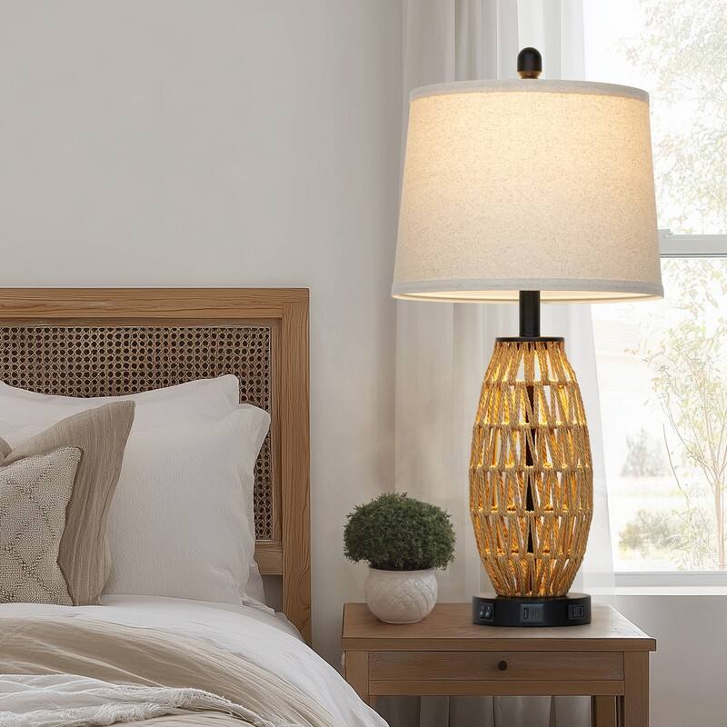 27'' Table Lamps with USB-C Charging, Dual Lighting(Set of 2) - 12.5'' x 12.5'' x 27''