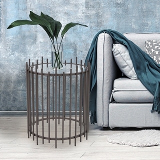 Allan Andrews Matte Graphite Iron Rod Side Table - 22.25"H x 17.75"W