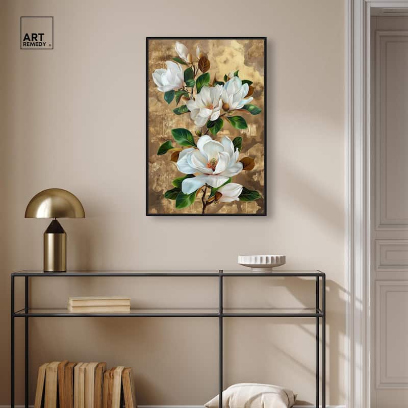 Guilded White flora Canvas by Art Remedy