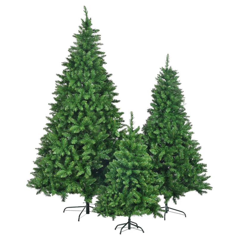 8FT, 6FT, 4FT Pre-Lit PVC Christmas Trees Set with Warm Yellow LED Lights and 2539 Branch Tips for Home Holiday Decoration