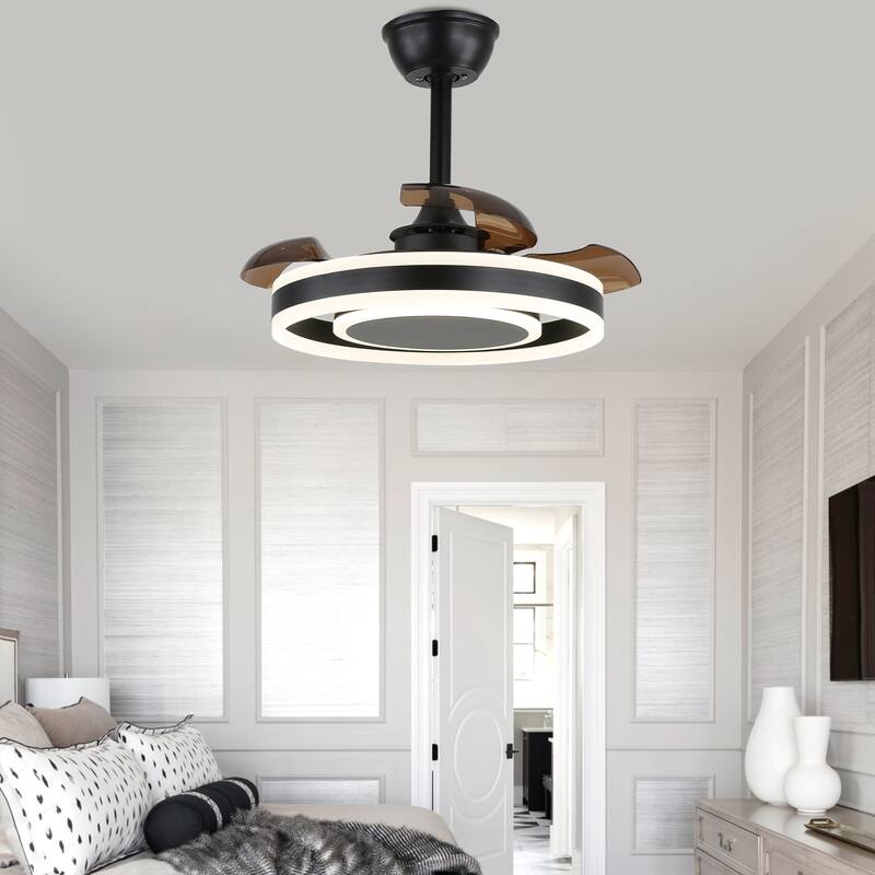 Oaks Aura Morton 22in.Black Modern Smart Ceiling Fan with Lights,Dimmable 6-Speed Quiet Reversible Bedroom Ceiling Fan w/Remote