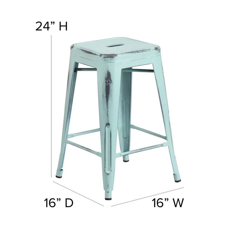 4 Pack 24" High Backless Distressed Metal Indoor-Outdoor Counter Height Stool