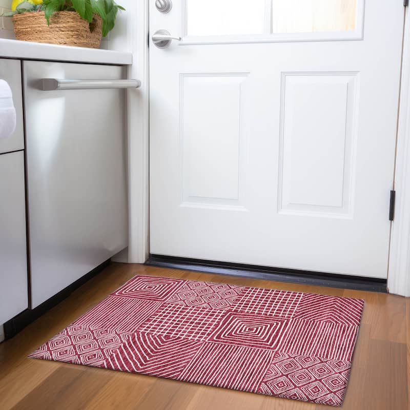 Premium Washable Super Soft Geo Motif Mayfield Rug - Garnet - 1'8" x 2'6"
