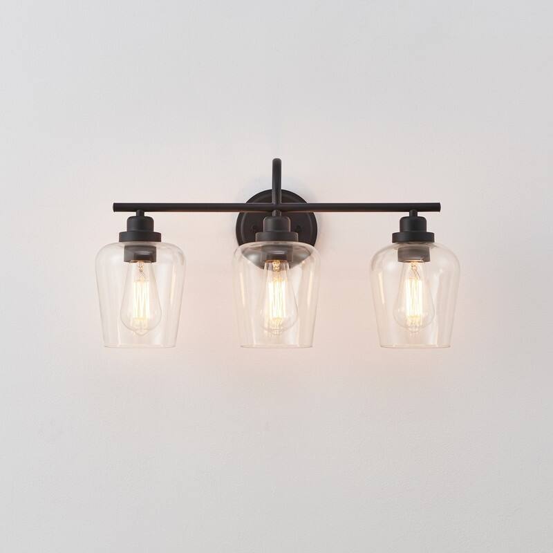KAWOTI 3-light Dimmable Bathroom Vanity with Clear Shade - Black - W22.25" x D7.5" x H11.5"