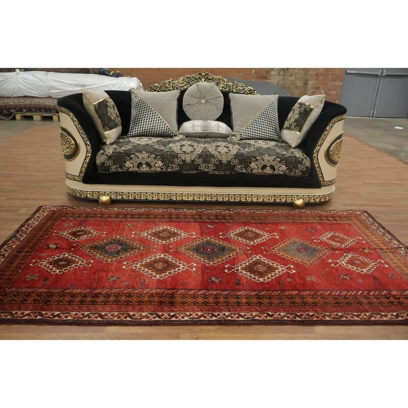 Hand Knotted Oriental 100% Wool Carpet Traditional Tribal Red Qashqai Area Rug - 9' 1'' X 4' 8''