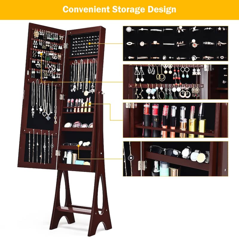 Costway LED Jewelry Cabinet Organizer Bevel Edge Mirrored Standing