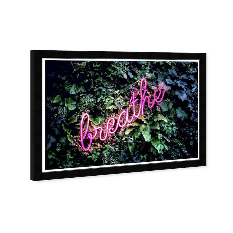 Wynwood Studio Prints Typography and Quotes Breathe Neon Green and Dark Green Modern & Contemporary Wall Art Canvas Print