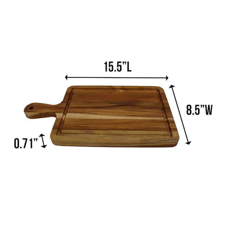 EcoDecors 15.5" x 8.5" Teak Cutting Board with Handles, 100% FSC Certified Edge Grain Wood