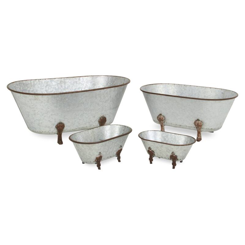 HomeRoots 5" Gray Metal Hand Painted Decorative Tub Tabletop Sculpture - 8.5' X '4.5' X '7.5