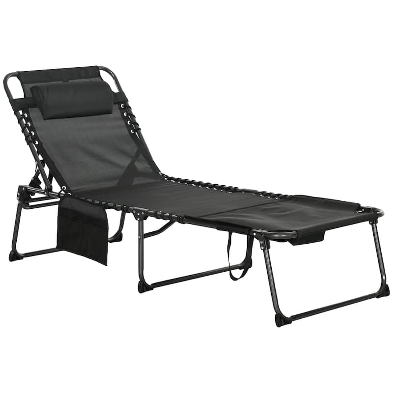 ,Outsunny Folding Chaise Lounge with 5-level Reclining Back, Outdoor Tanning Chair with Reading Face Hole