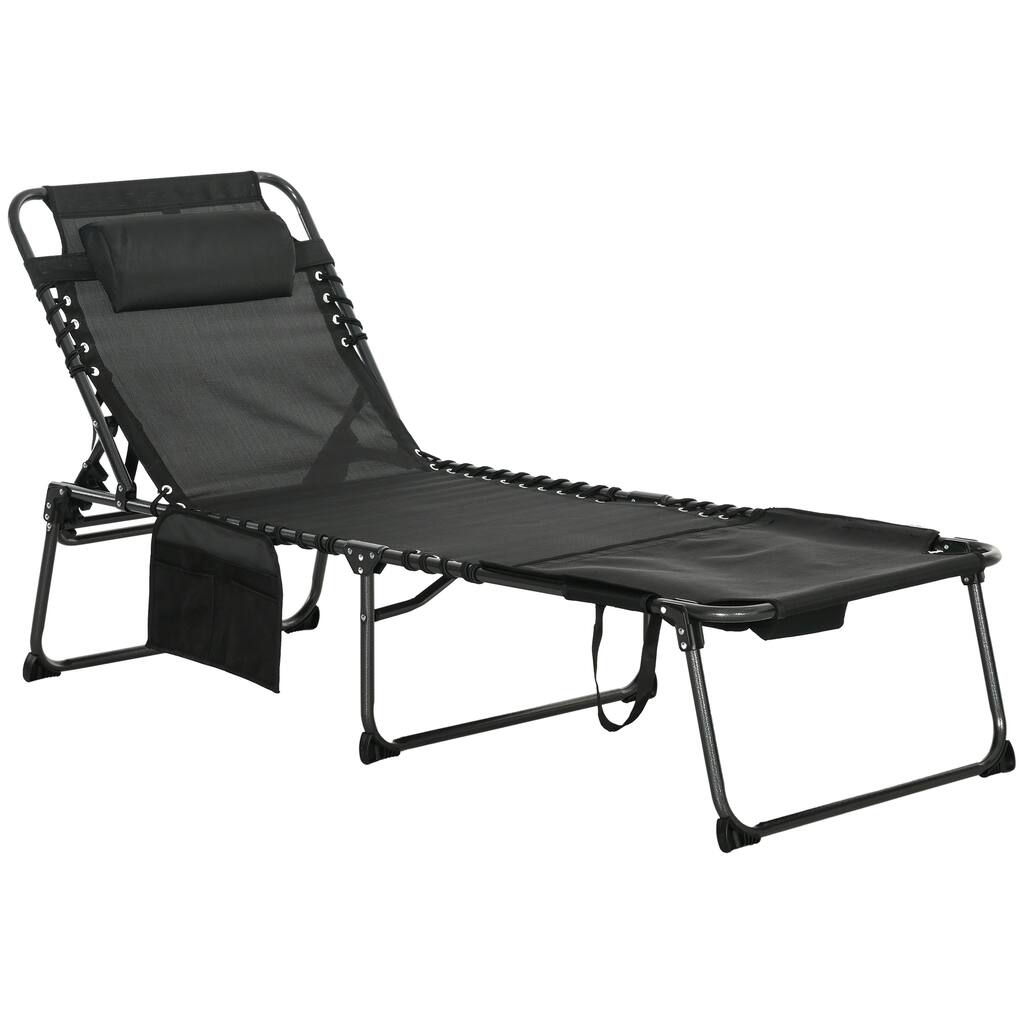 Outsunny Folding Chaise Lounge With 5-Level Reclining Back, Outdoor Tanning Chair With Reading Face Hole