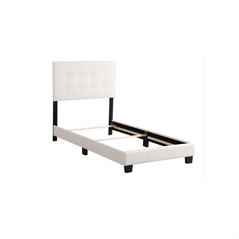 White Faux Leather Twin Bed with Button-Tufted Headboard