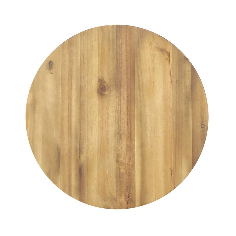 Modern Acacia Wood Side Table with Round Top and Triangular Base