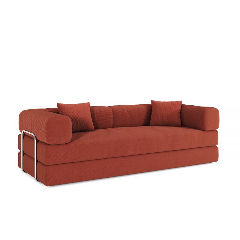 Modular Convertible Sleeper Sofa Bed, Corduroy Fabric Compression Sofa, Floor-Standing Sofa Bed with Armrests & Backrest