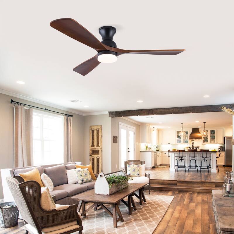 52 Inch Ceiling Fans With Lights,3 Color Dimmable LED,3 Solide Wood Blades Ceiling Fan with Remote Control Reversible DC Motor