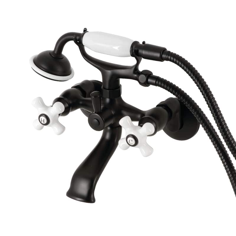Kingston Brass Tub Wall Mount Clawfoot Tub Faucet with Hand Shower in Polished Chrome - Matte Black