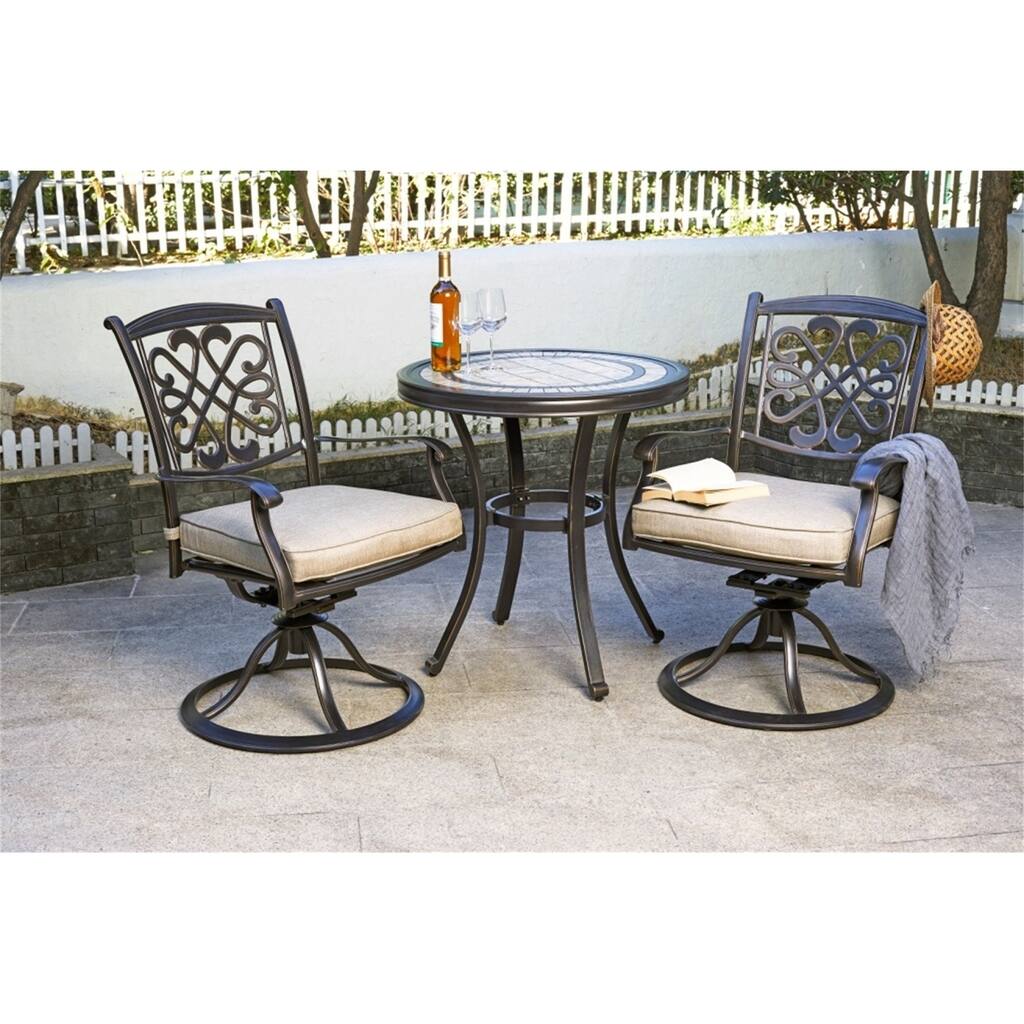3 Piece Bistro Set, Cast Aluminum Dining Table Swivel Rocker Chairs