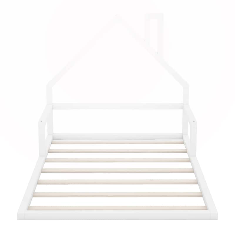 Full Size Wood Floor Bed with House-shaped Headboard