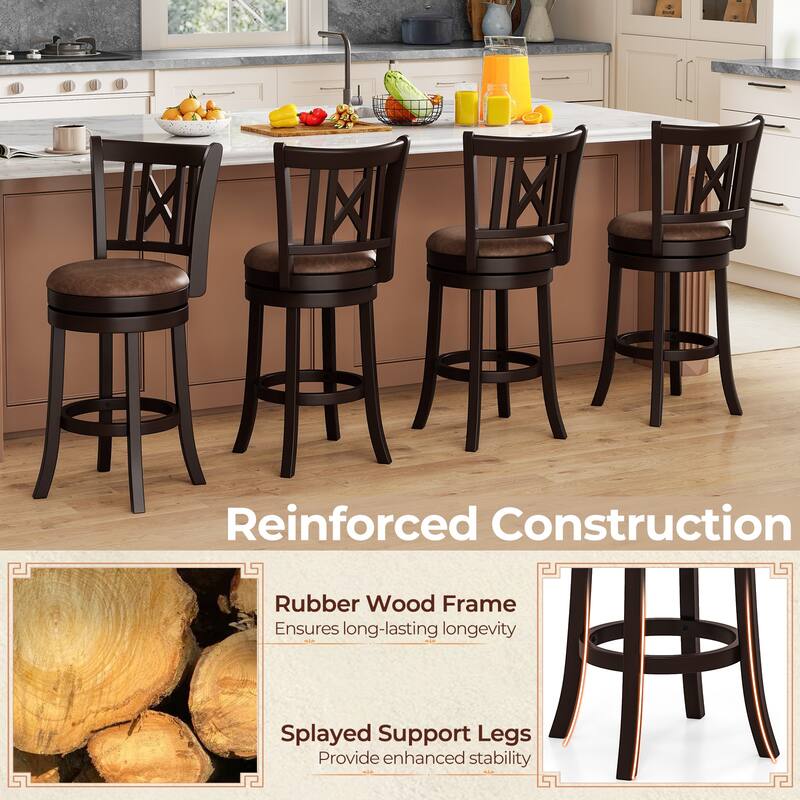 Gymax Set of 2 Bar Stools 26'' Swivel Bar Chairs w/ Footrest Hollowed