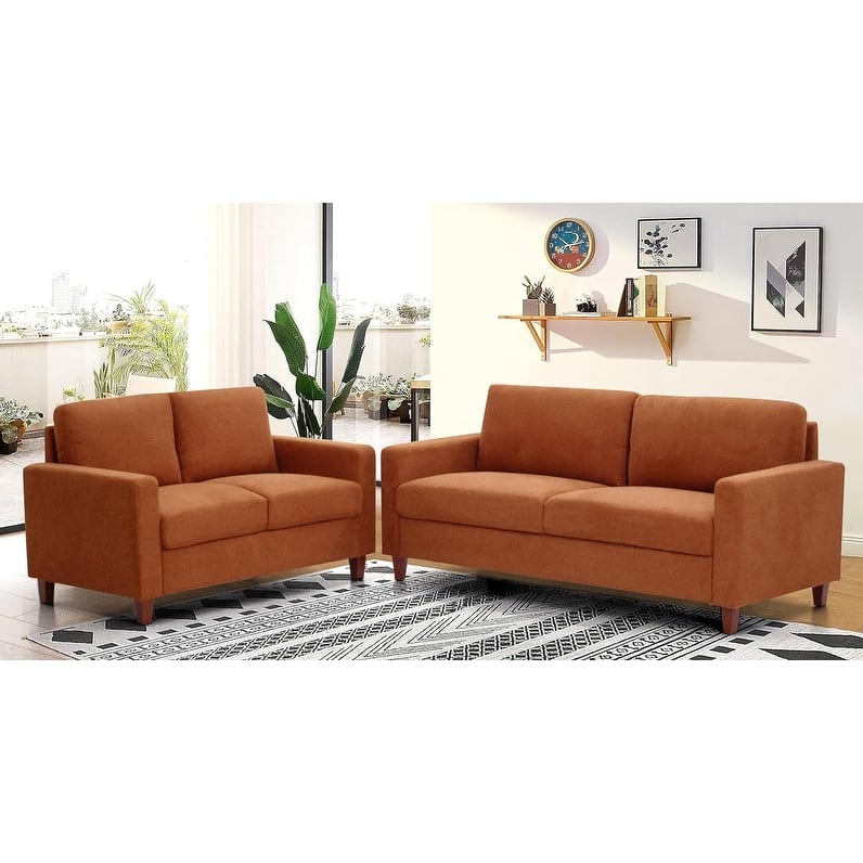 Miles 2 Piece Sofa and Loveseat Sets with Reversible Back Pillows Mid Century Modern Sofa - Orange