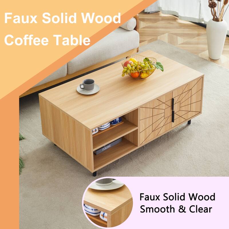 Spider Web Textured Modern Mdf Coffee Table - Geometric Art And Practical Design In Wood Tones