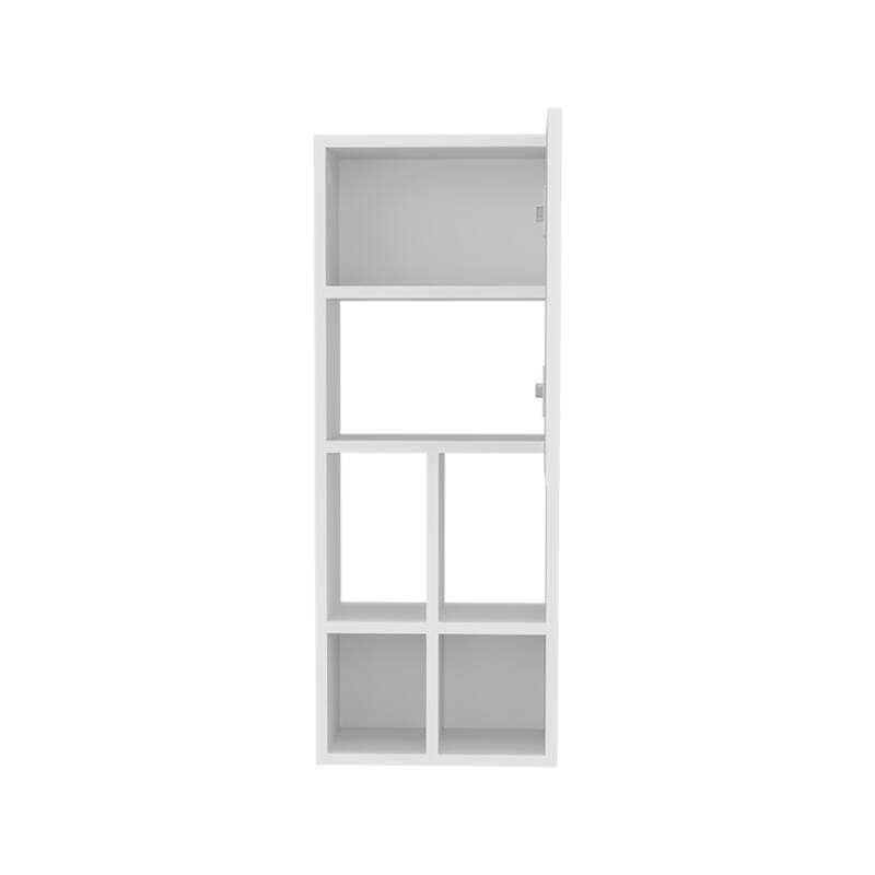 Wall Cabinet, 1 Door, 5 Shelves with durable engineered wood construction, White,easy to assemble