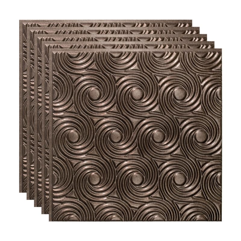 FASÄDE Cyclone Decorative Vinyl 2ft x 2ft Glue Up Ceiling Panel in Gloss White 5 Pack - 5 Pack - Smoked Pewter