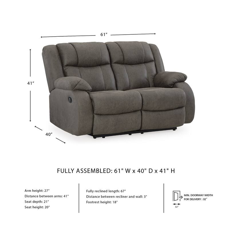 Signature Design by Ashley First Base Gunmetal Reclining Loveseat - 61"W x 40"D x 41"H