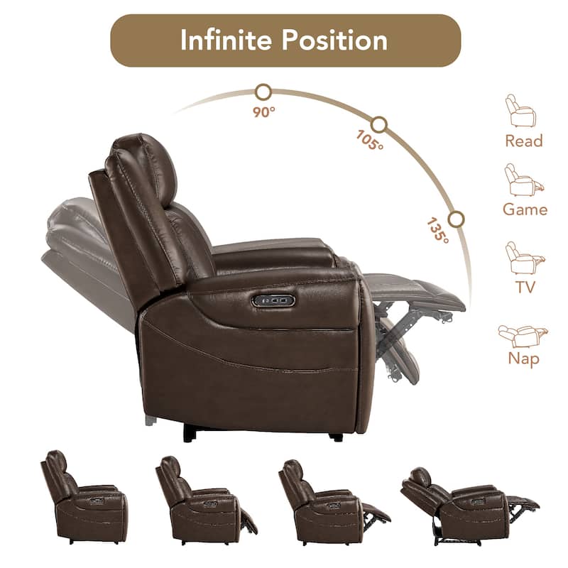 Spruce & Spring Leo Dual Motor Genuine Leather Power Recliner With Power Headrest