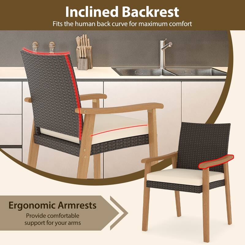 Gymax Patio Dining Chair 4 PCS w/Cushion Wood Armrests Metal Frame for