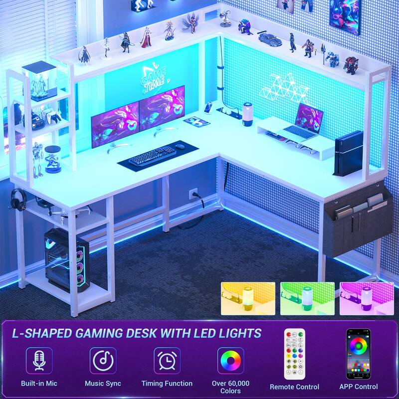 L Shaped Desk with Full Hutch and Power Hub, Corner Desk Computer Desk Office Writing Desk