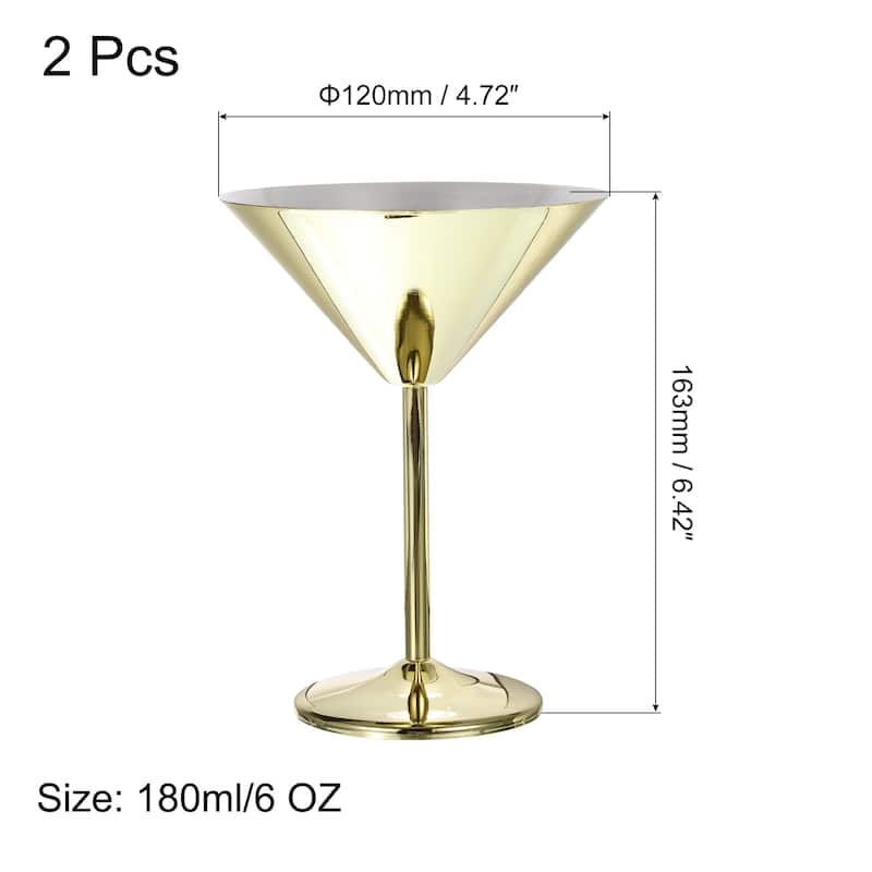 Stainless Steel Martini Cocktail Glasses, 2Pcs 180ml/6 OZ , Gold - Gold