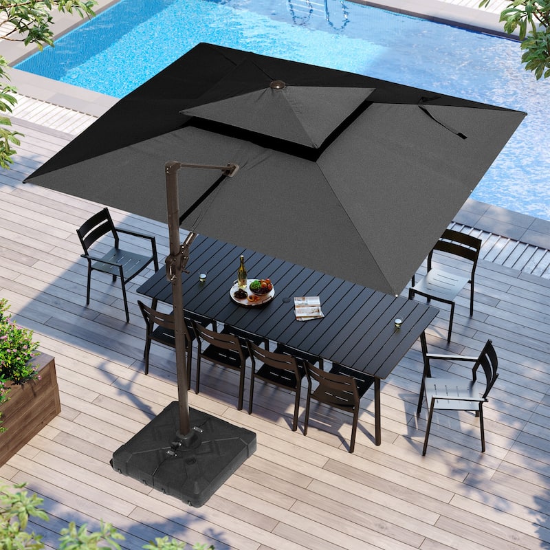 9 x 12 ft Outdoor Shade Parasol Patio Offset Cantilever Umbrella with Weights Base Stand - Black