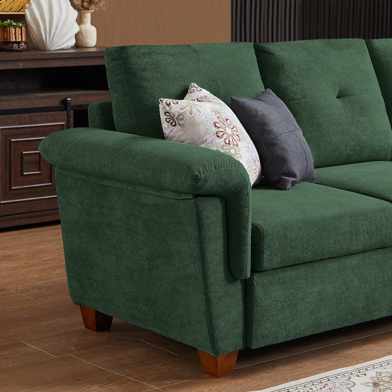 109" Modern 4 Seaters Towelling Sectional Sofa with Hidden Coffee Table Adjustable Headrest and Large Storage Space