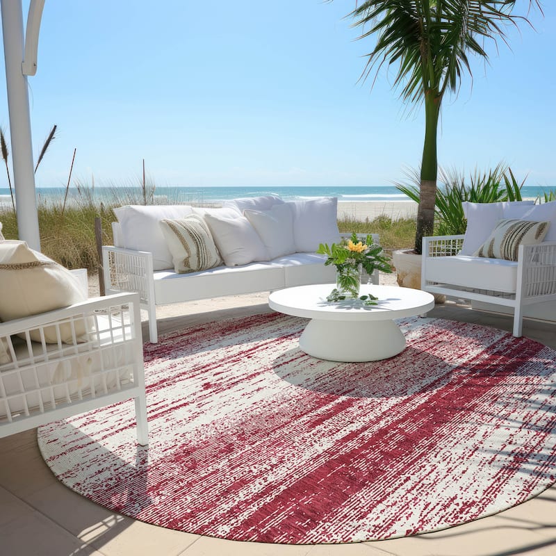 Machine Washable Indoor/ Outdoor Chantille Ombre Stripes Rug - Merlot - 8' x 8'