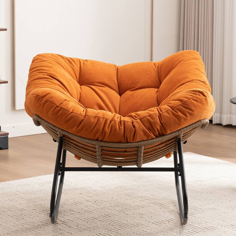 Wicker Rocking Chair Accent Chair with Ergonomic Design, Gentle Rocking Motion Lounge Chair for Living Room