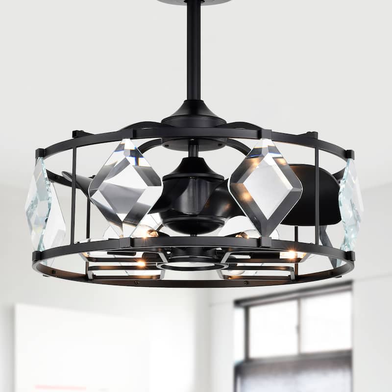Dakota Bravo Crystal Style Ceiling Fandelier 25 Inch Matte Black finish 6 Light with Remote