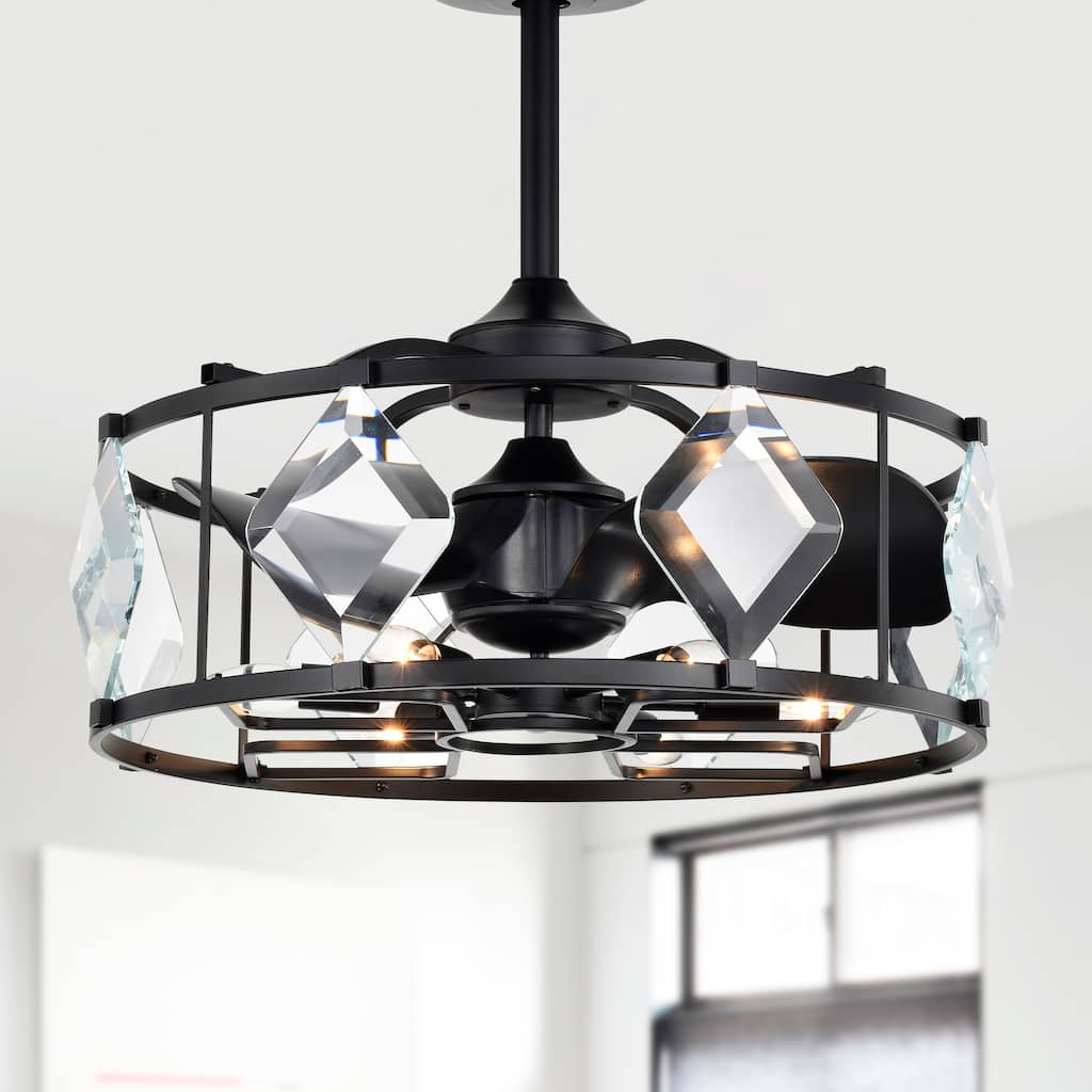 Dakota Bravo Crystal Style Ceiling Fandelier 25 Inch Matte Black finish 6 Light with Remote