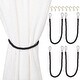 preview thumbnail 1 of 4, 4 Black Rope Curtain Tiebacks with 8 Hooks Black
