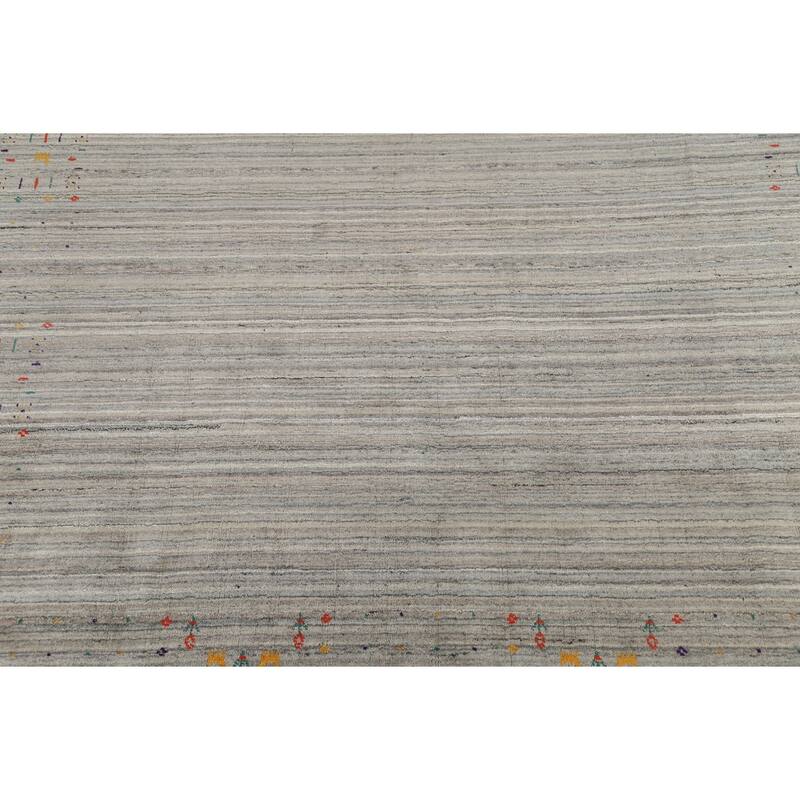 All-Over Striped Gabbeh Indian Square Rug Hand-Knotted Wool Carpet - 7'10"x 7'11"
