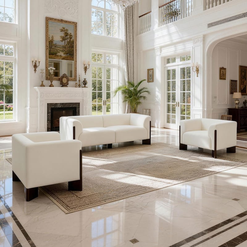 Mid-Century Tuxedo Arm Roomy Barrel Chair Oversized Loveseat Sofa