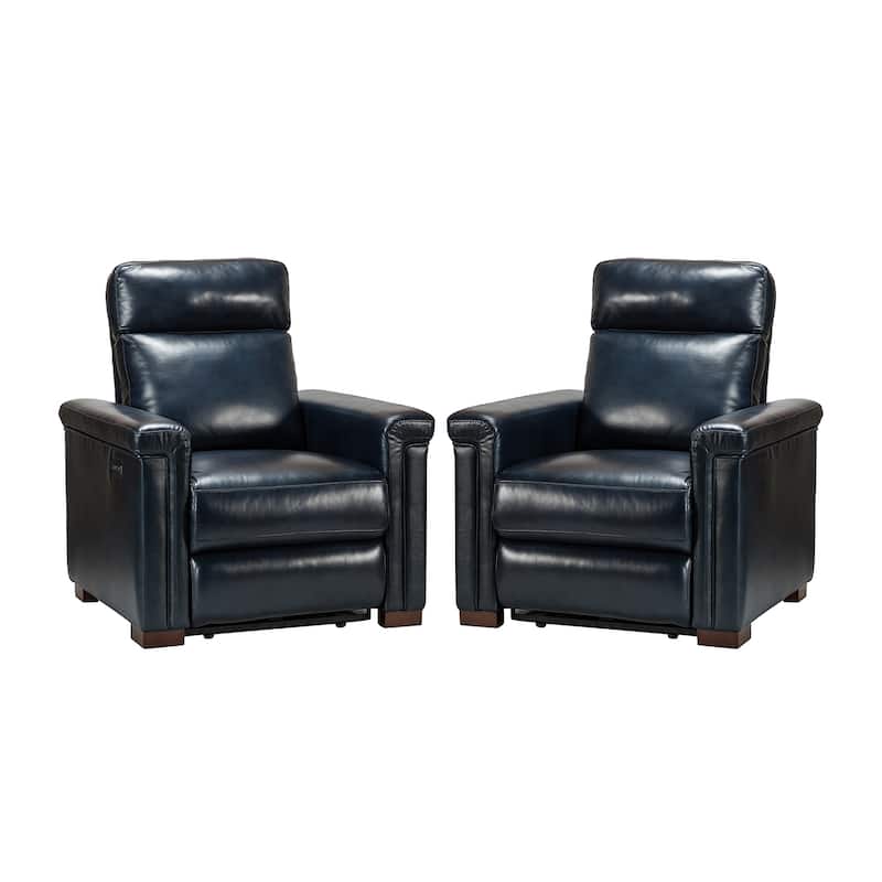Alicia 34.65" Wide Contemporary Classic Genuine Leather Power Recliner With USB Port, Set of 2