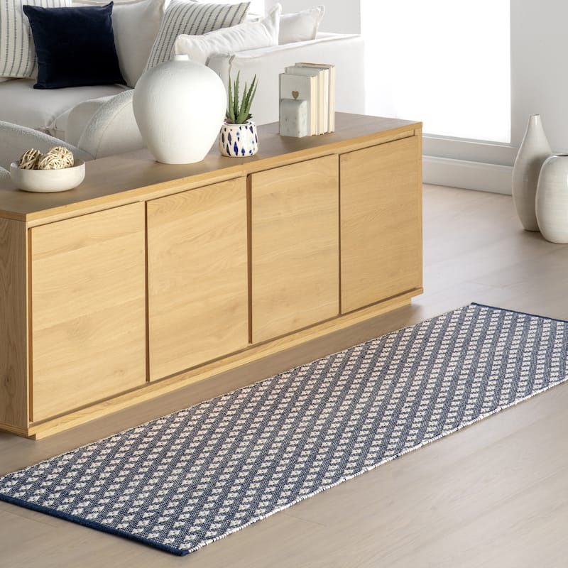 Home Conservatory Dainty Diamond Handwoven Cotton Area Rug - 2'6" x 8' Runner - Grey - Runner