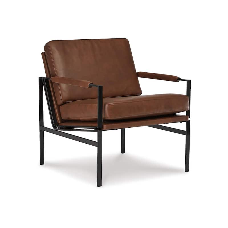 Signature Design by Ashley Puckman Mid Century Modern Leather Accent Chair - 29" W x 31.5" D x 34.25" H - Brown
