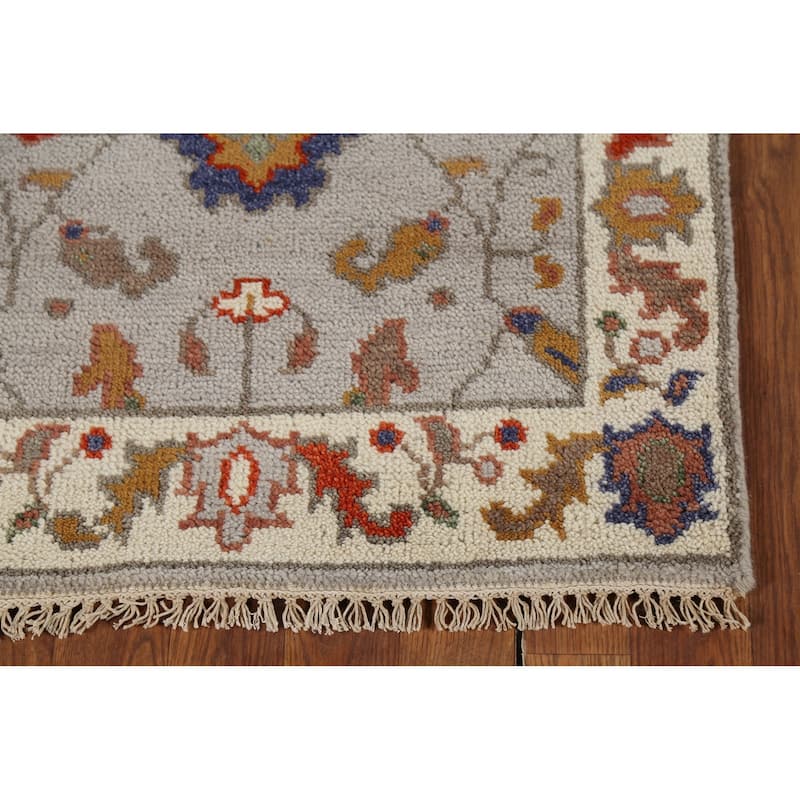 All-Over Floral Gray Oushak Oriental Foyer Rug Handmade Wool Carpet - 2'6"x 5'9"